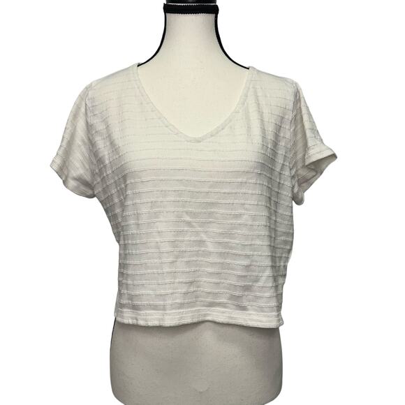 Madewell Tops - Madewell Cream Textured Cropped V-Neck Tee Size M